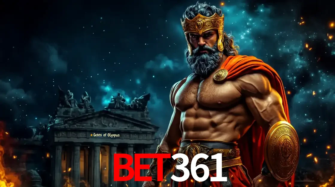 O poderoso Zeus do jogo de slot Gates of Olympus em frente ao seu templo, pronto para lançar multiplicadores divinos e prêmios épicos no cassino online bet361.