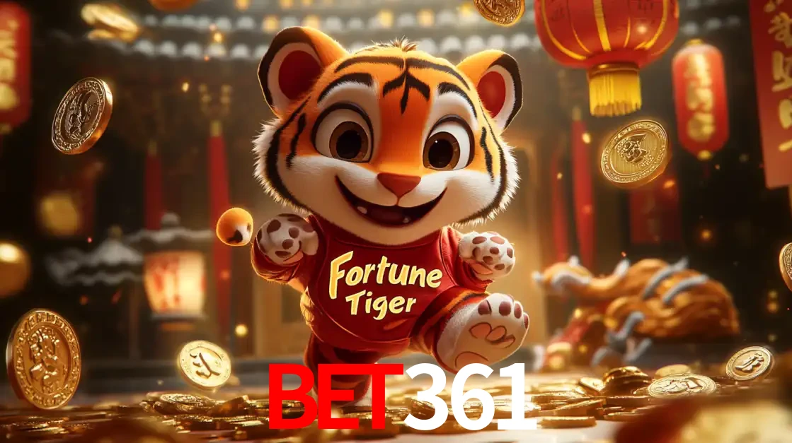 O alegre personagem do Fortune Tiger correndo sobre um caminho de moedas de ouro, simbolizando os grandes prêmios e a diversão do popular jogo de slot do bet361.