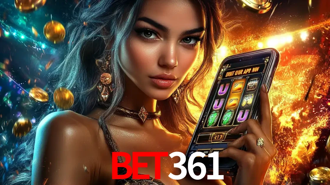 Mulher elegante mostrando um jogo de caça-níqueis em seu smartphone, destacando a experiência de cassino móvel oferecida pelo aplicativo bet361.
